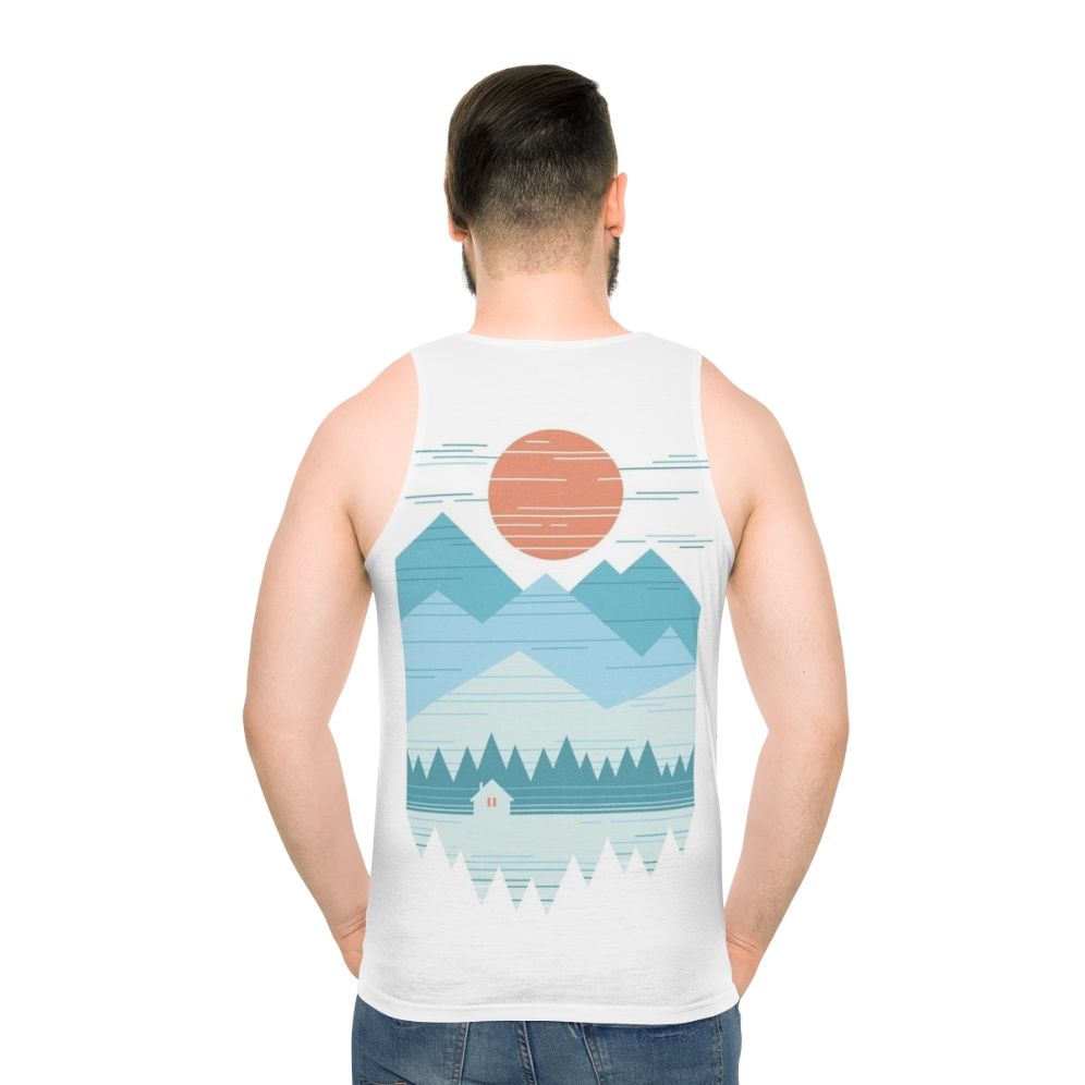 Unisex Tank Top with Minimalist Cabin in the Snow Design