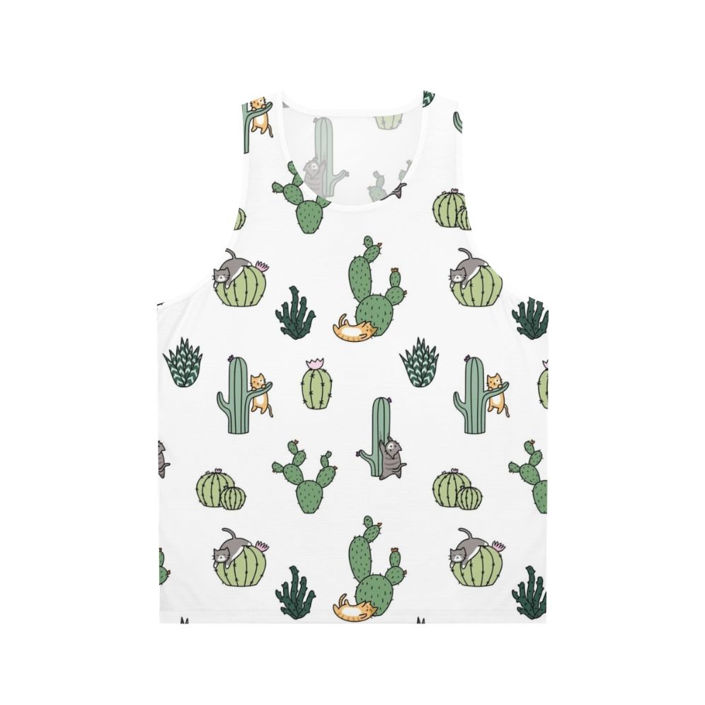 Cute cactus cat design on a unisex tank top