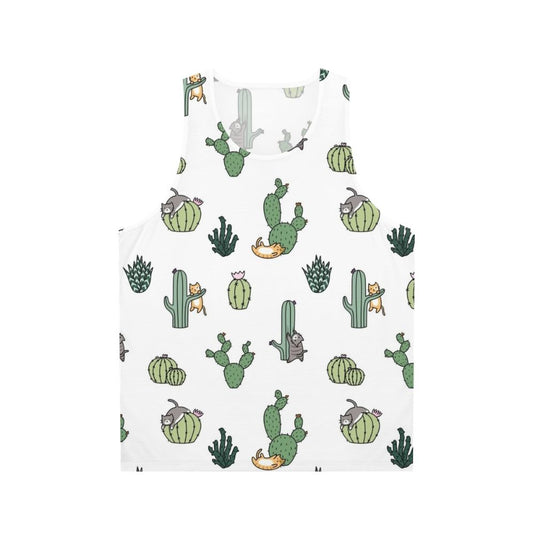 Cute cactus cat design on a unisex tank top