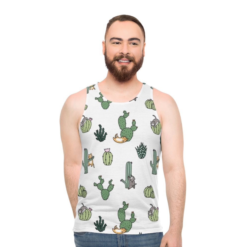 Cute cactus cat design on a unisex tank top