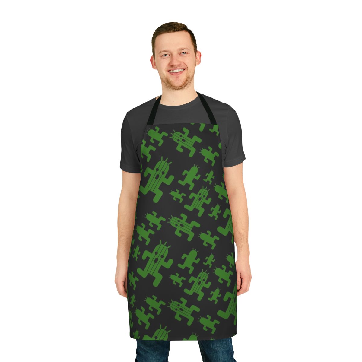 Cactus-patterned apron with a retro gaming-inspired design