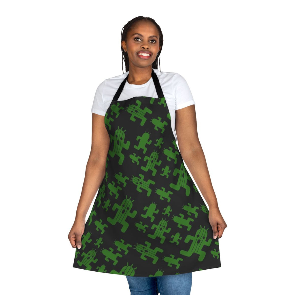 Cactus-patterned apron with a retro gaming-inspired design
