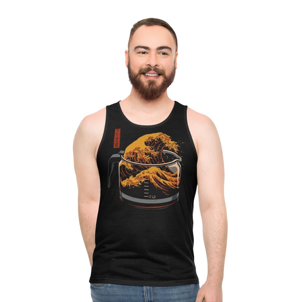 Unisex tank top featuring the Great Wave of Coffee pop art design