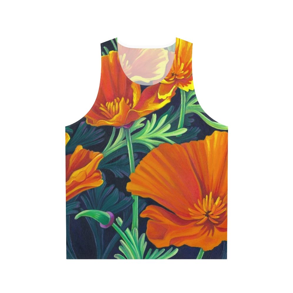 Unisex tank top featuring a design of vibrant California poppies