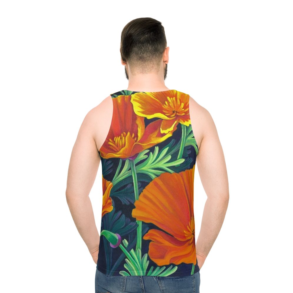 Unisex tank top featuring a design of vibrant California poppies