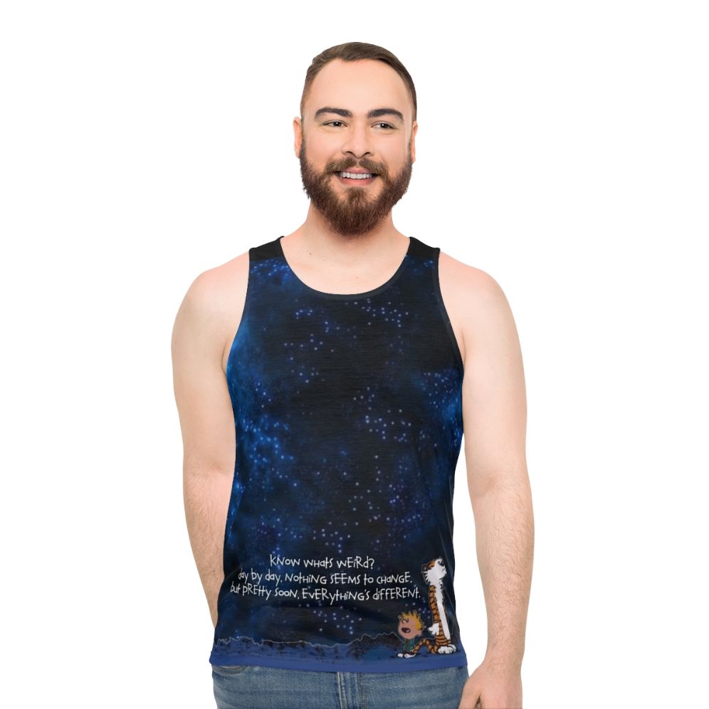 Calvin and Hobbes Unisex Tank Top with Space Theme