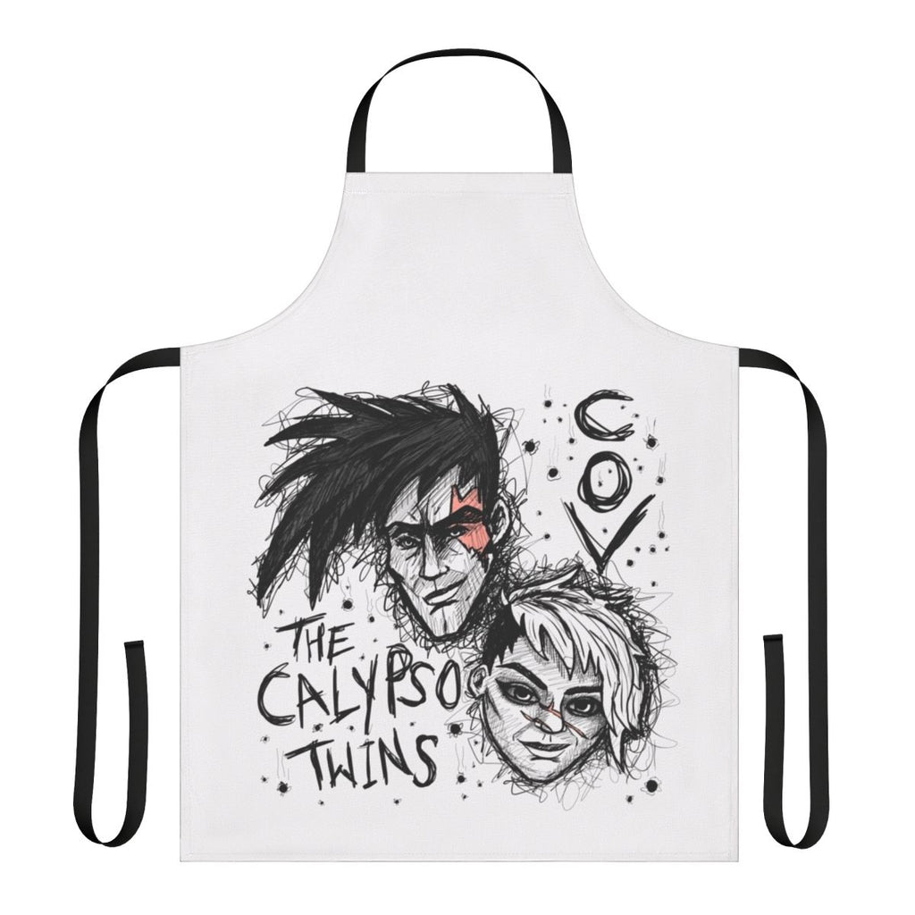 Apron featuring a sketch-style design of the Calypso Twins from Borderlands 3