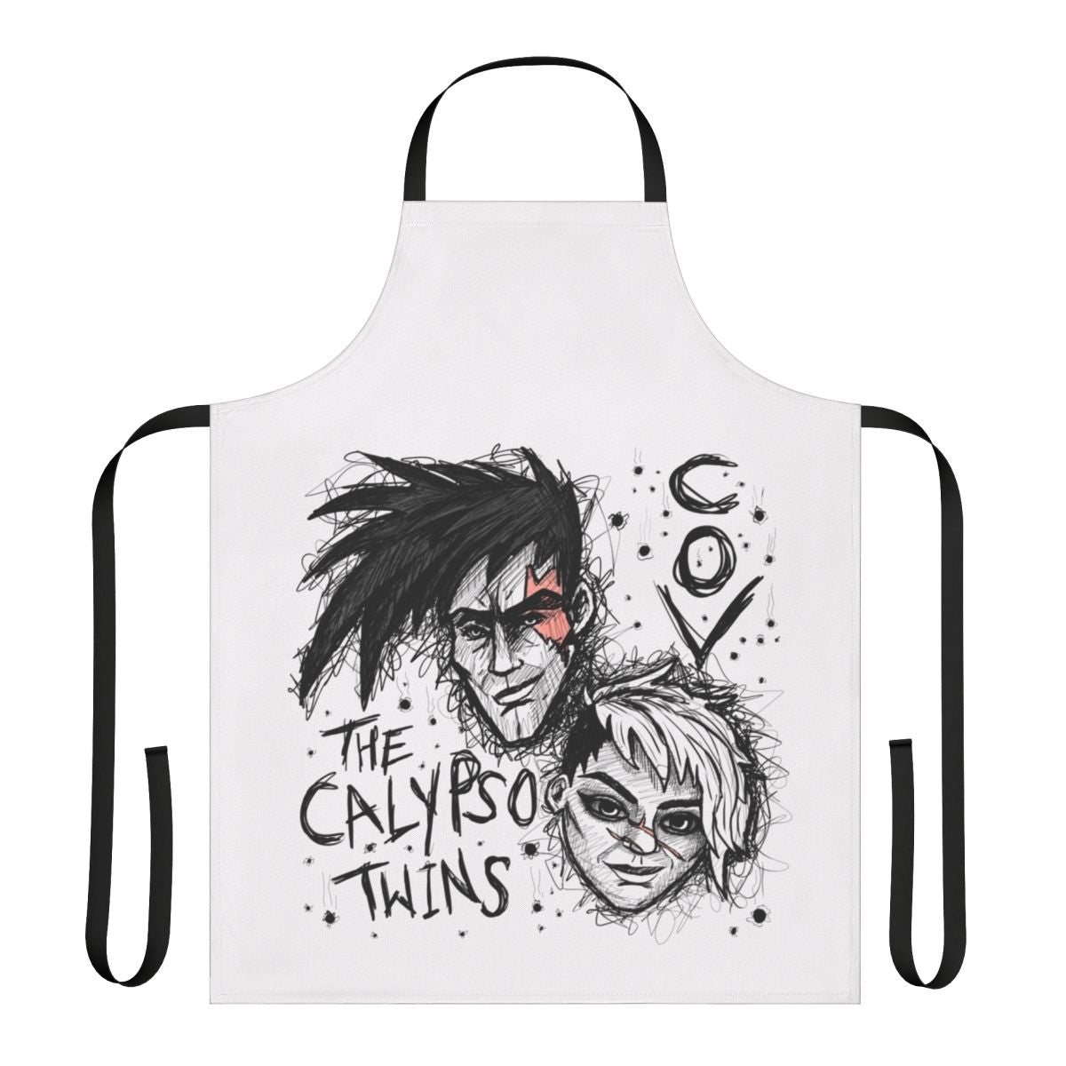 Apron featuring a sketch-style design of the Calypso Twins from Borderlands 3