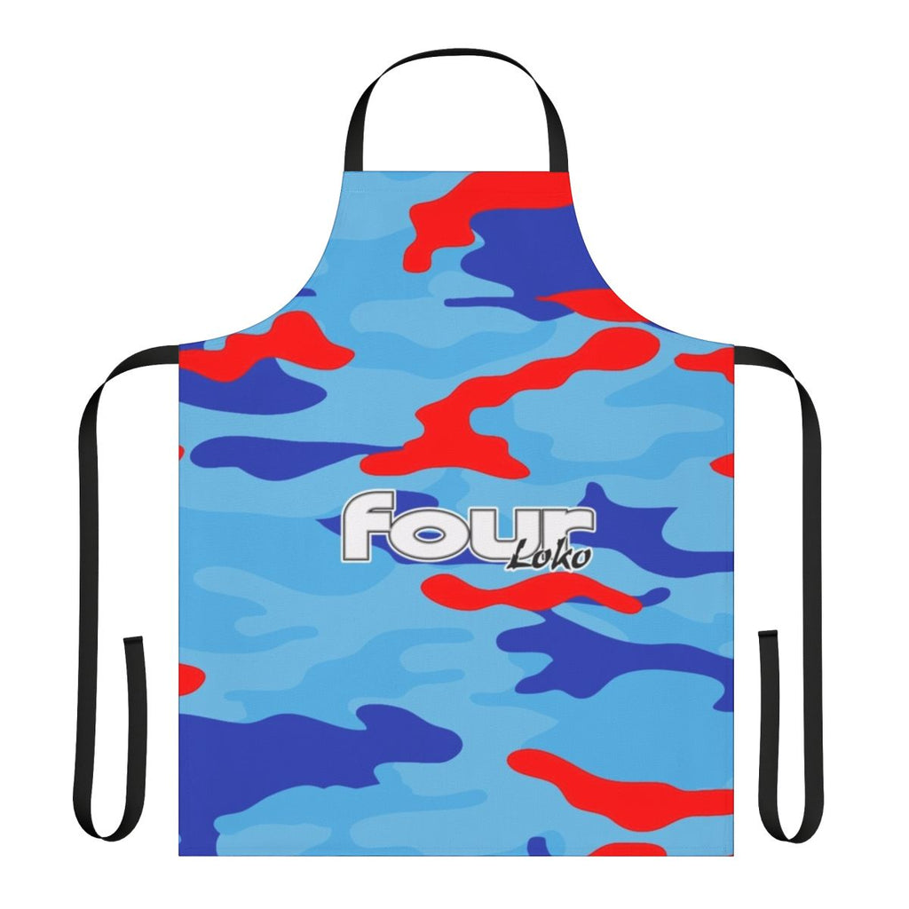 Camo-patterned apron for malt beverage enthusiasts