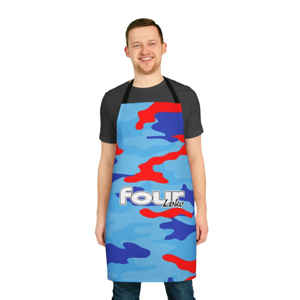 Camo-patterned apron for malt beverage enthusiasts