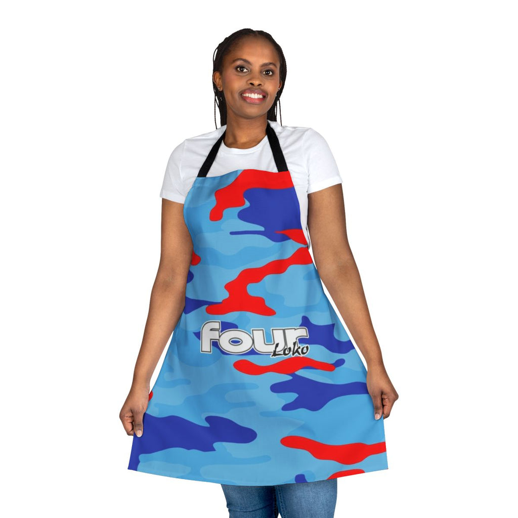 Camo-patterned apron for malt beverage enthusiasts