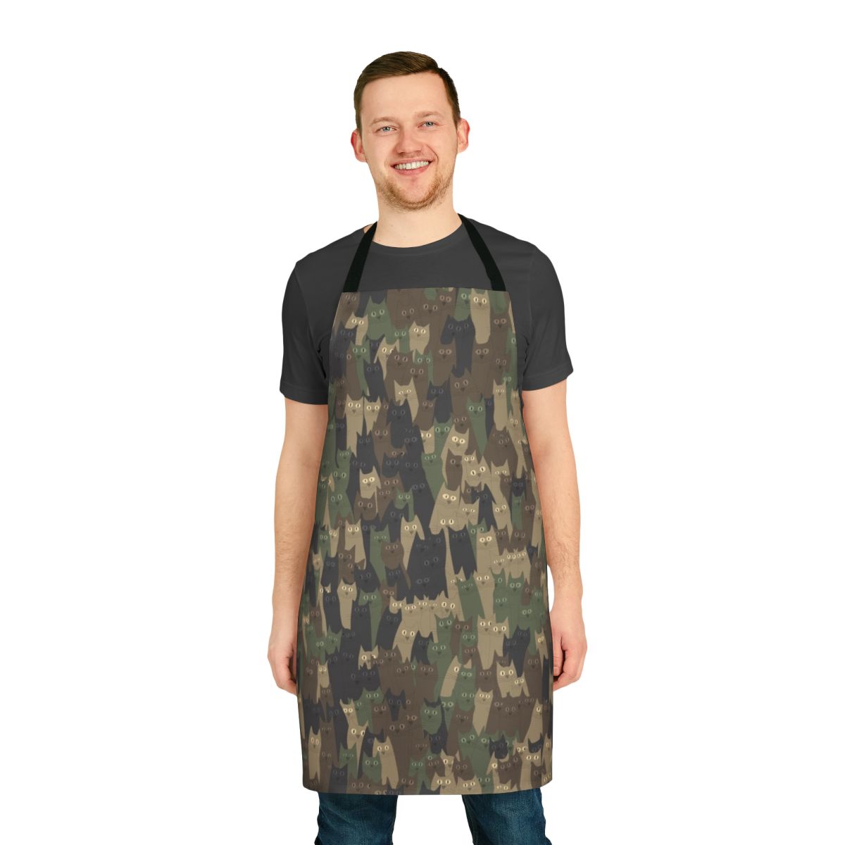 Camouflage pattern apron with cats design