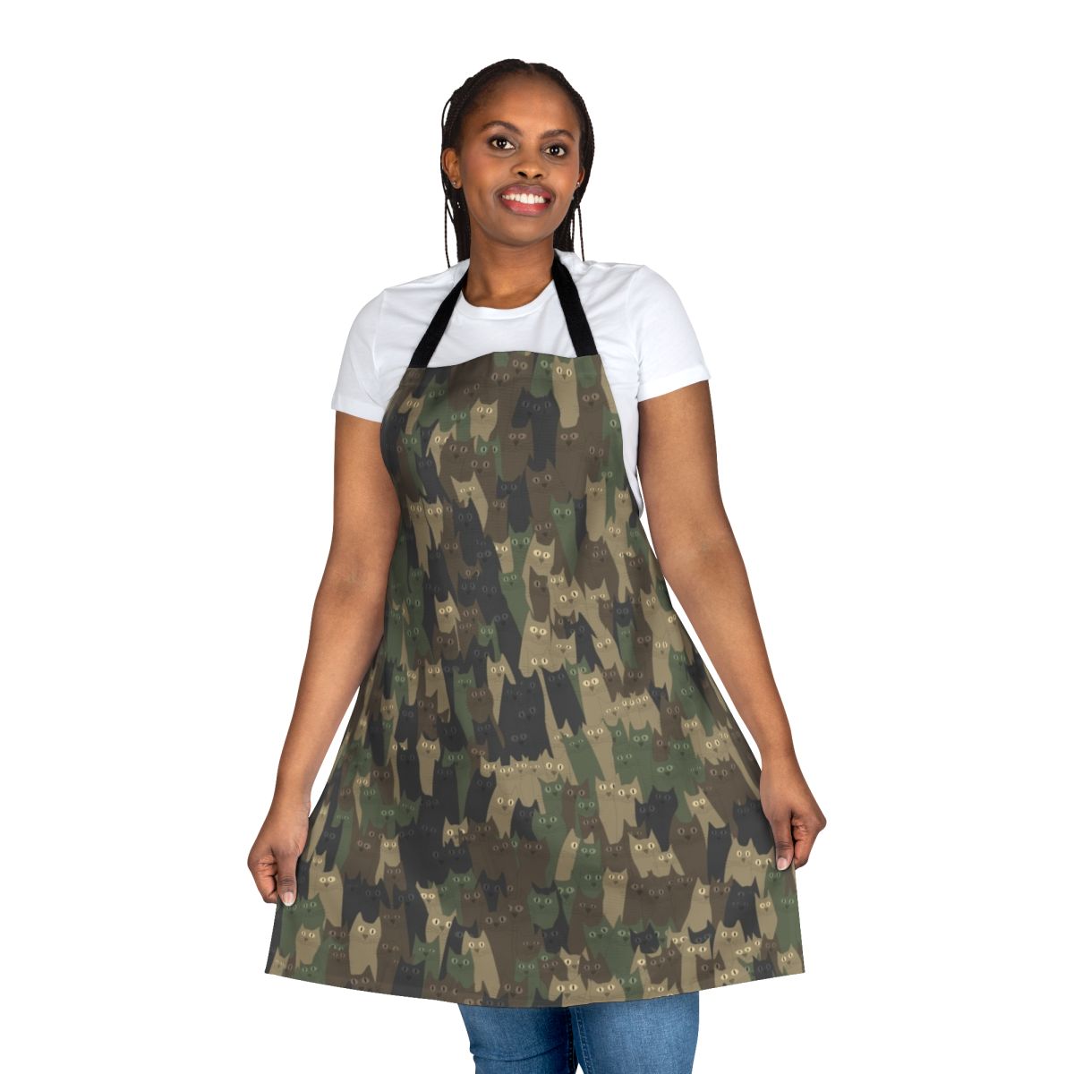 Camouflage pattern apron with cats design