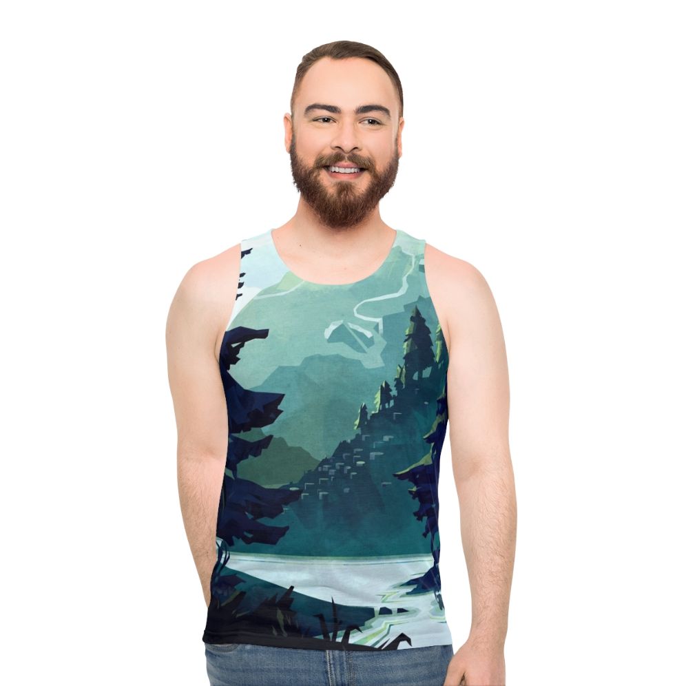 Unisex tank top featuring a stunning Canadian mountain landscape