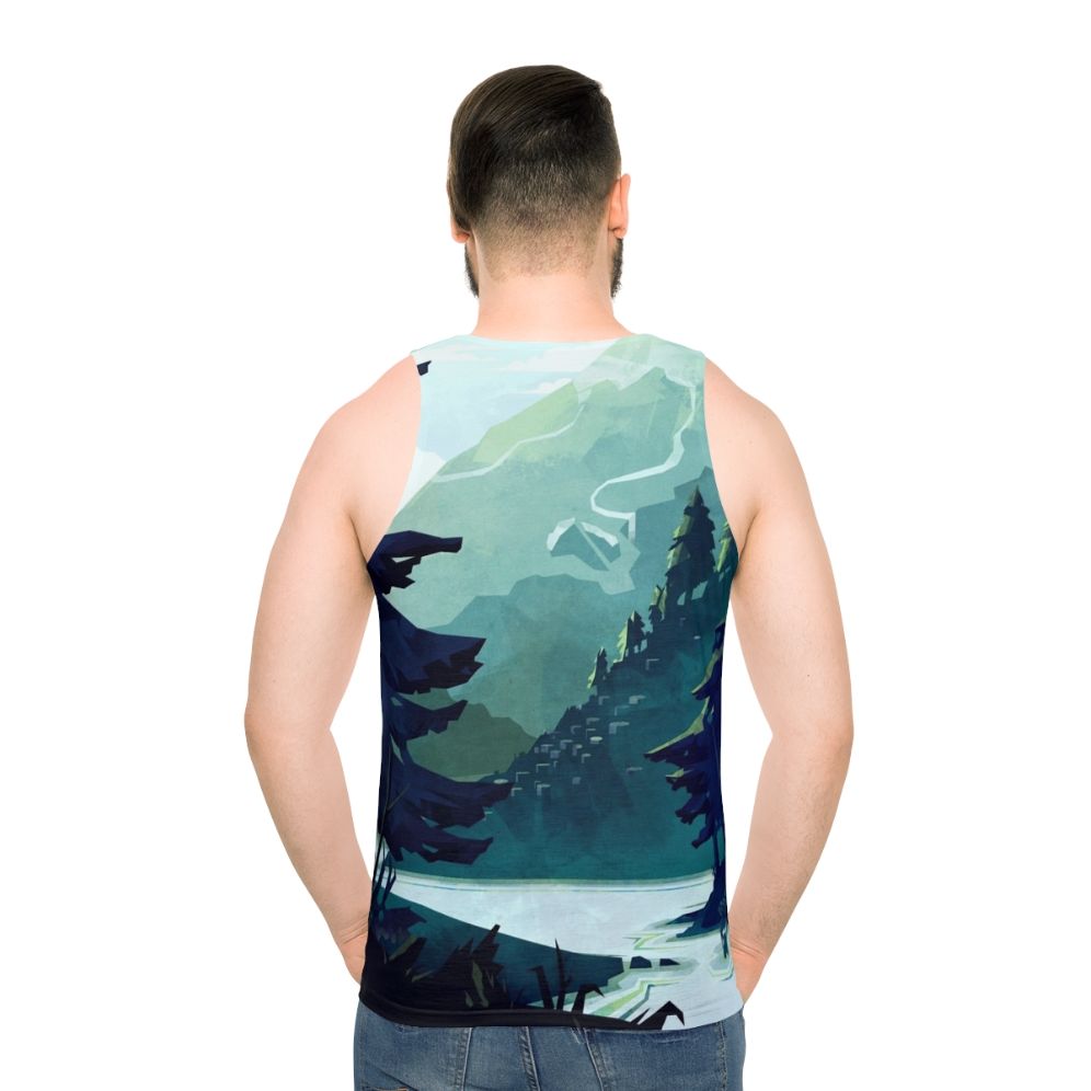 Unisex tank top featuring a stunning Canadian mountain landscape