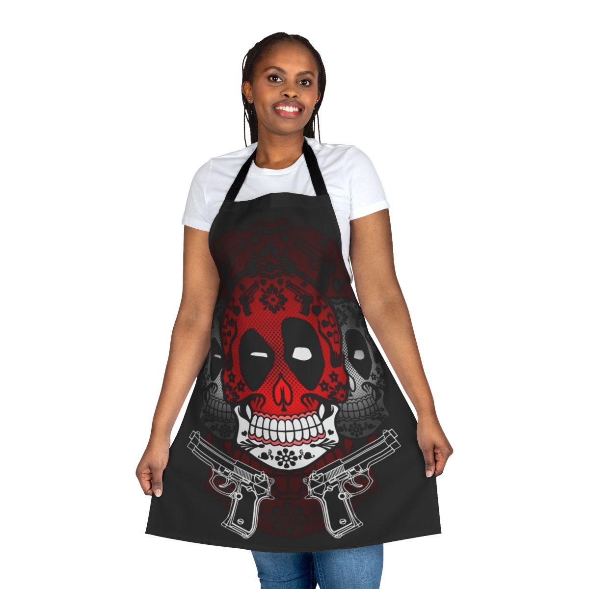 Candy Pool Novelty Apron featuring skulls and Day of the Dead design
