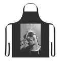 A high-quality apron featuring a cannabis-inspired illustration and music-themed design.