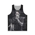 Canserbero unisex tank top with black and white portrait graphic