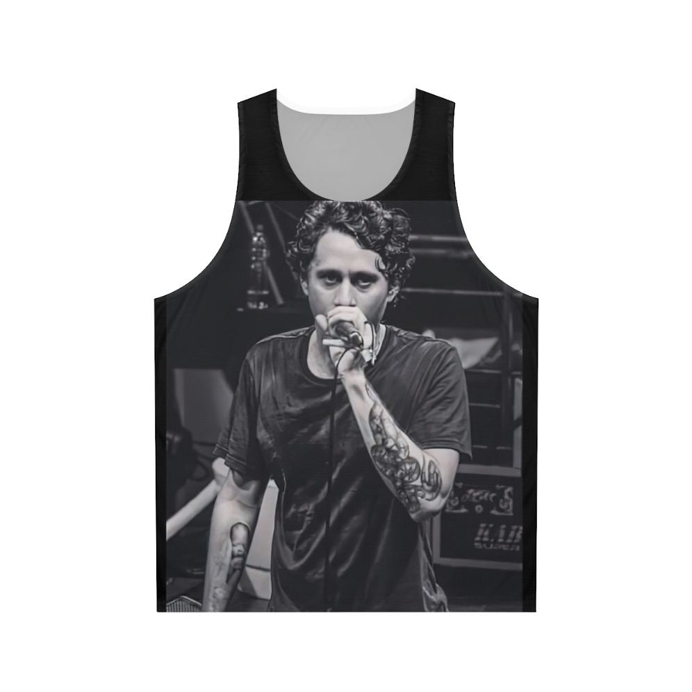 Canserbero unisex tank top with black and white portrait graphic