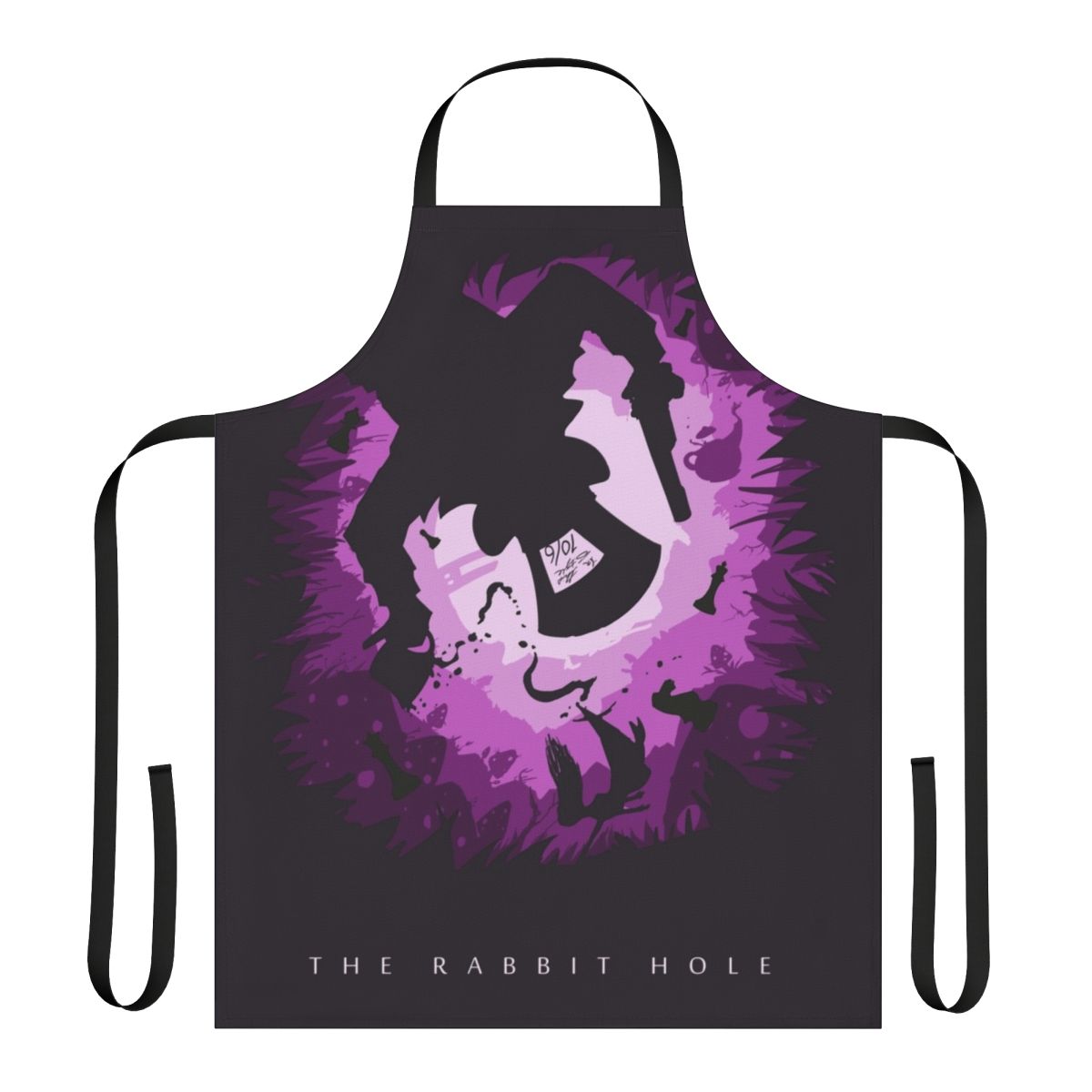A black apron featuring the iconic Batman logo and comic book graphics, perfect for fans of DC's Dark Knight.