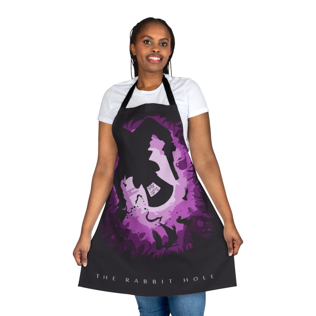 A black apron featuring the iconic Batman logo and comic book graphics, perfect for fans of DC's Dark Knight.