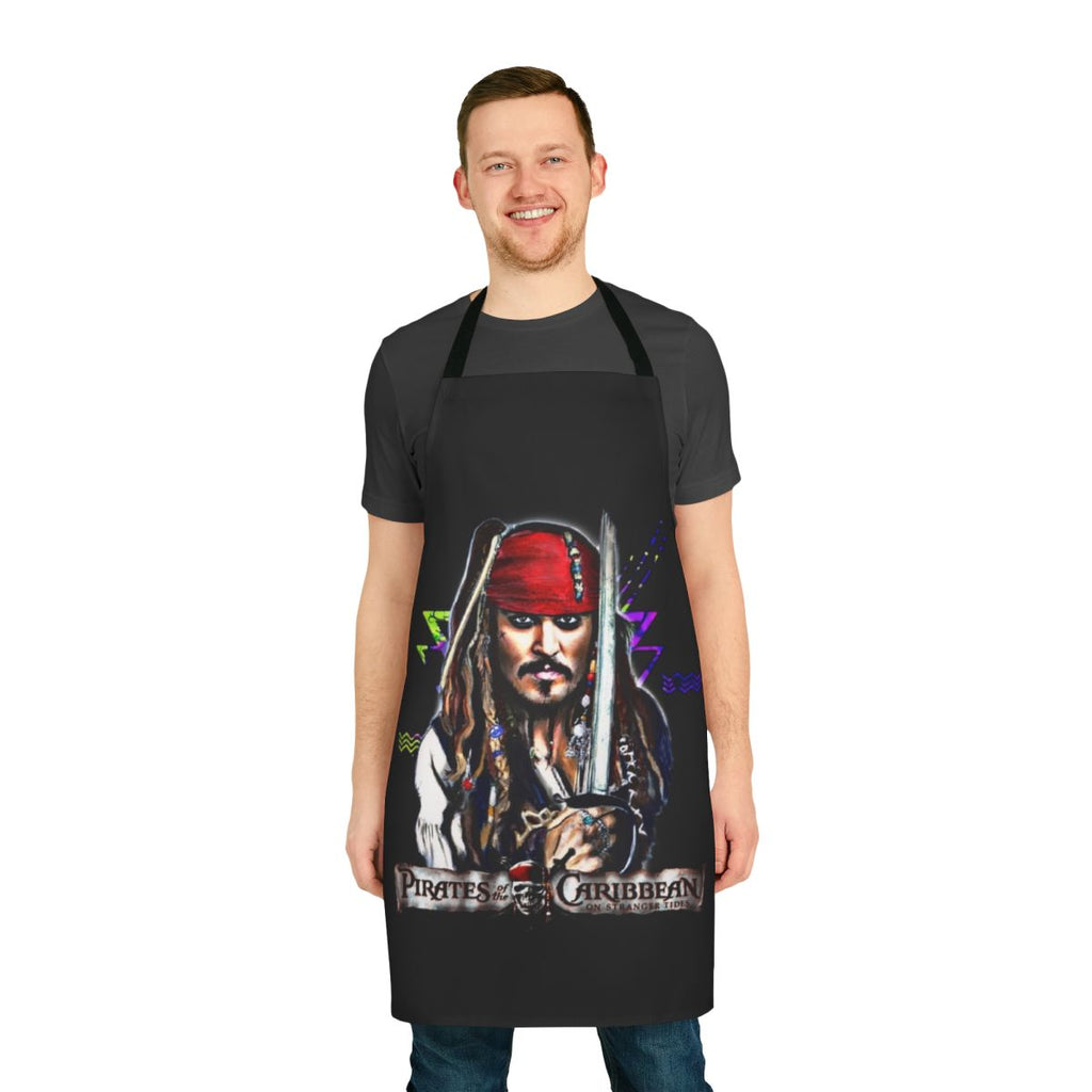 Captain Jack Sparrow inspired apron featuring an iconic pirate design for fans of the Pirates of the Caribbean franchise