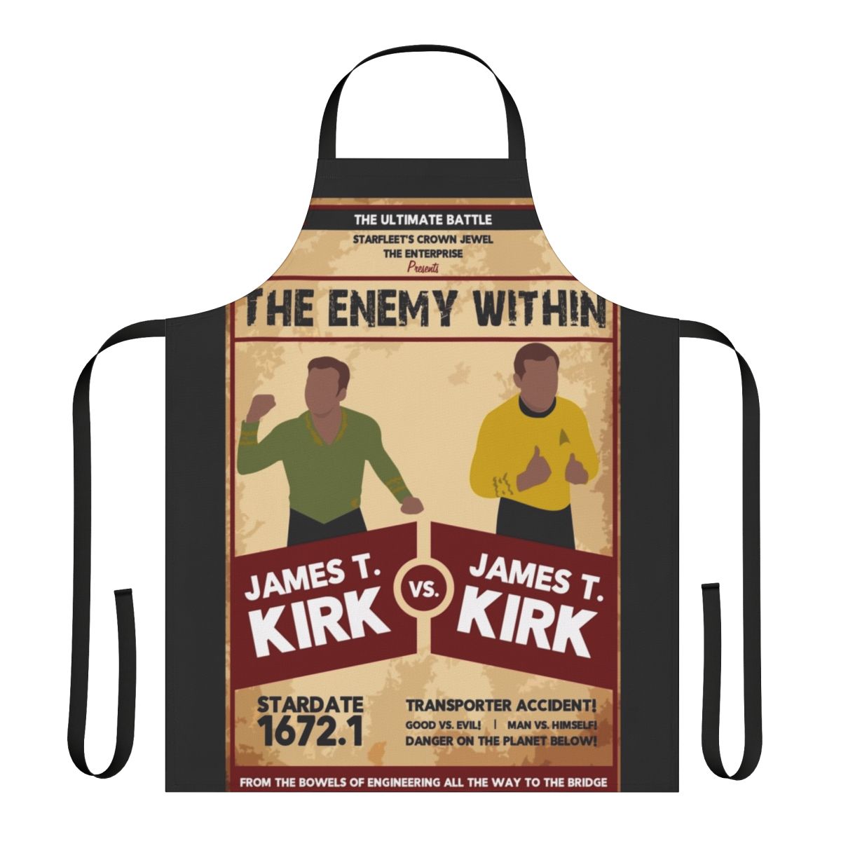 Captain Kirk vs Spock themed apron for Star Trek fans