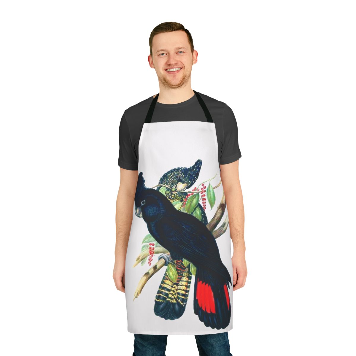 Stunning image of an Australian Banksian Black Cockatoo on an apron