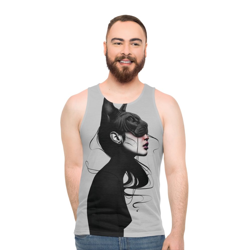 Unisex tank top featuring a black and white portrait