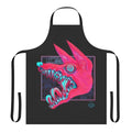 Closeup of a canine's mouth and teeth printed on a pastel-colored apron