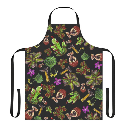 Apron featuring a stunning black background with vibrant carnivorous plants