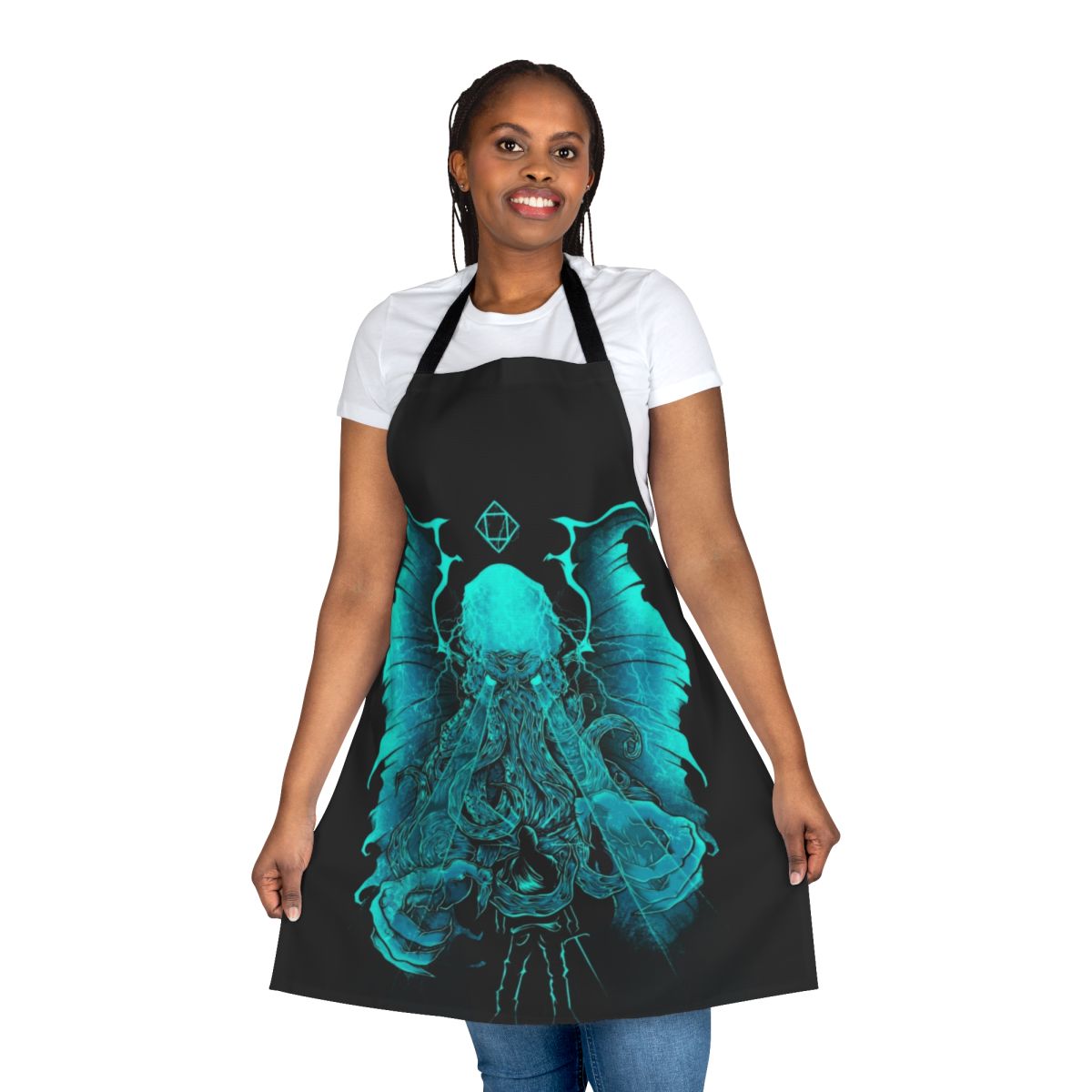 Cthulhu, the iconic mythical creature, featured in a bold digital illustration on a high-quality apron