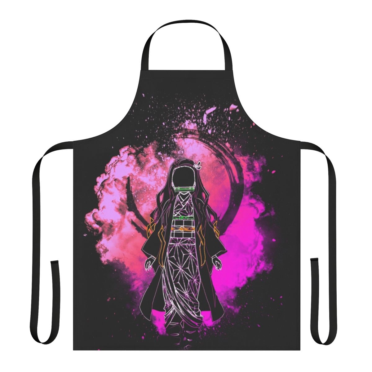 Vibrant anime-inspired apron featuring a silhouette of a demon slayer character