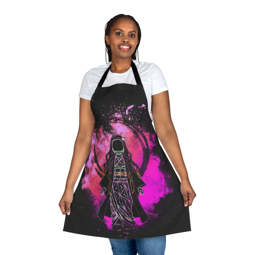 Vibrant anime-inspired apron featuring a silhouette of a demon slayer character