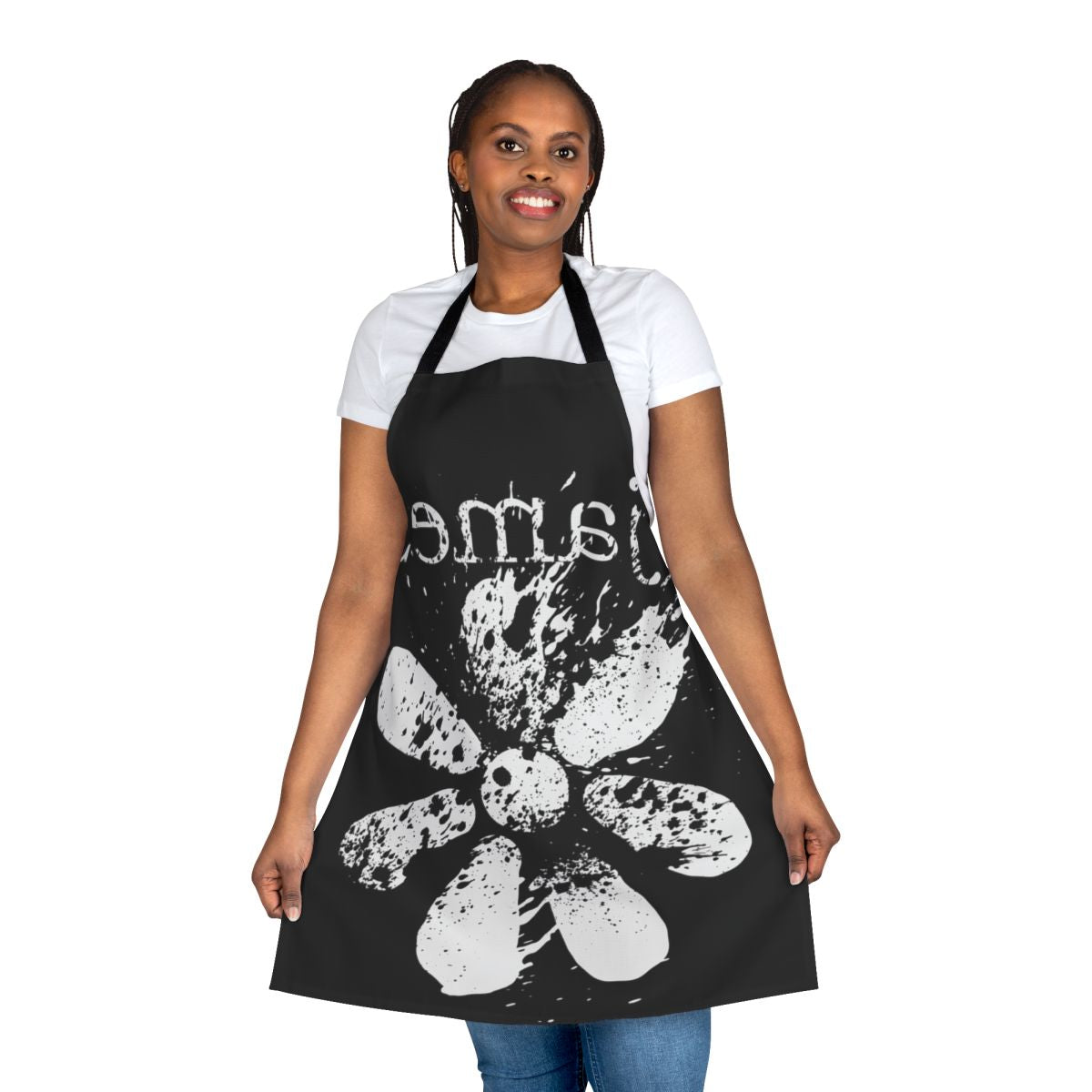 Stylish apron featuring a mind-blowing floral design inspired by an indie British band