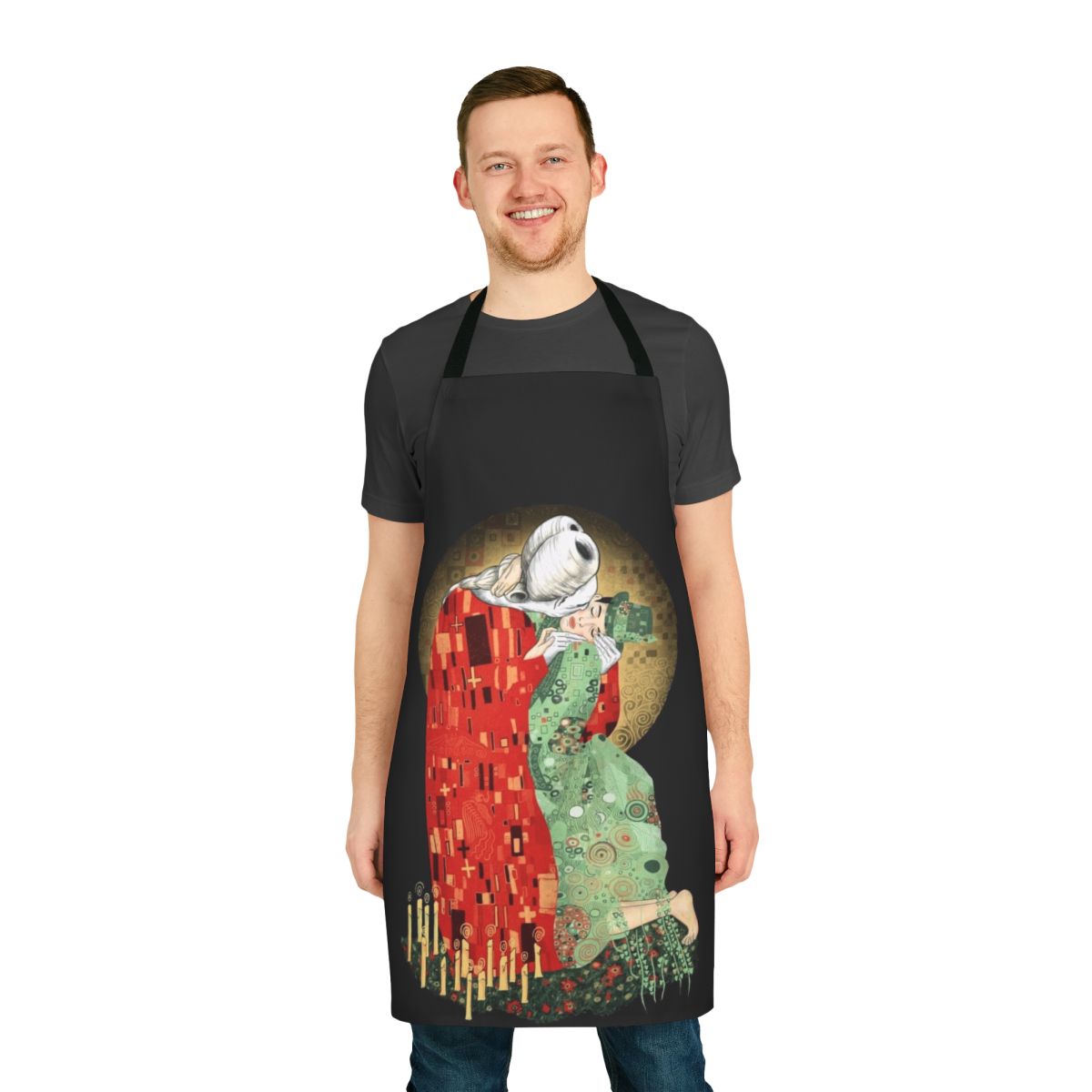 Elegant apron featuring a gothic romance design inspired by Bram Stoker's Dracula and the art of Gustav Klimt.