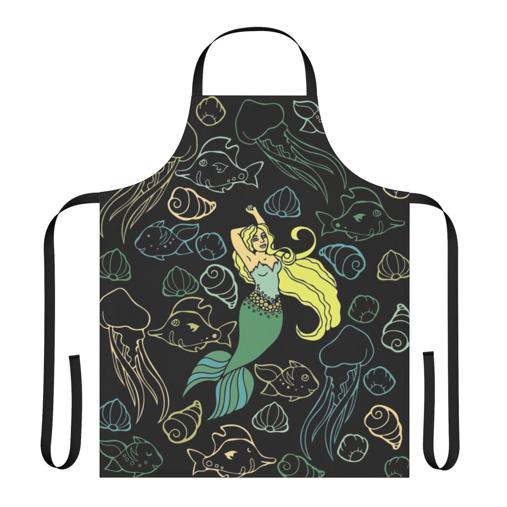 A whimsical apron featuring a beautiful mermaid swimming in the ocean