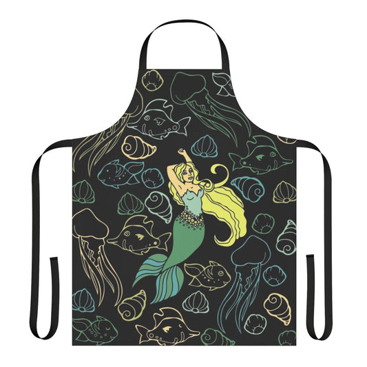 A whimsical apron featuring a beautiful mermaid swimming in the ocean