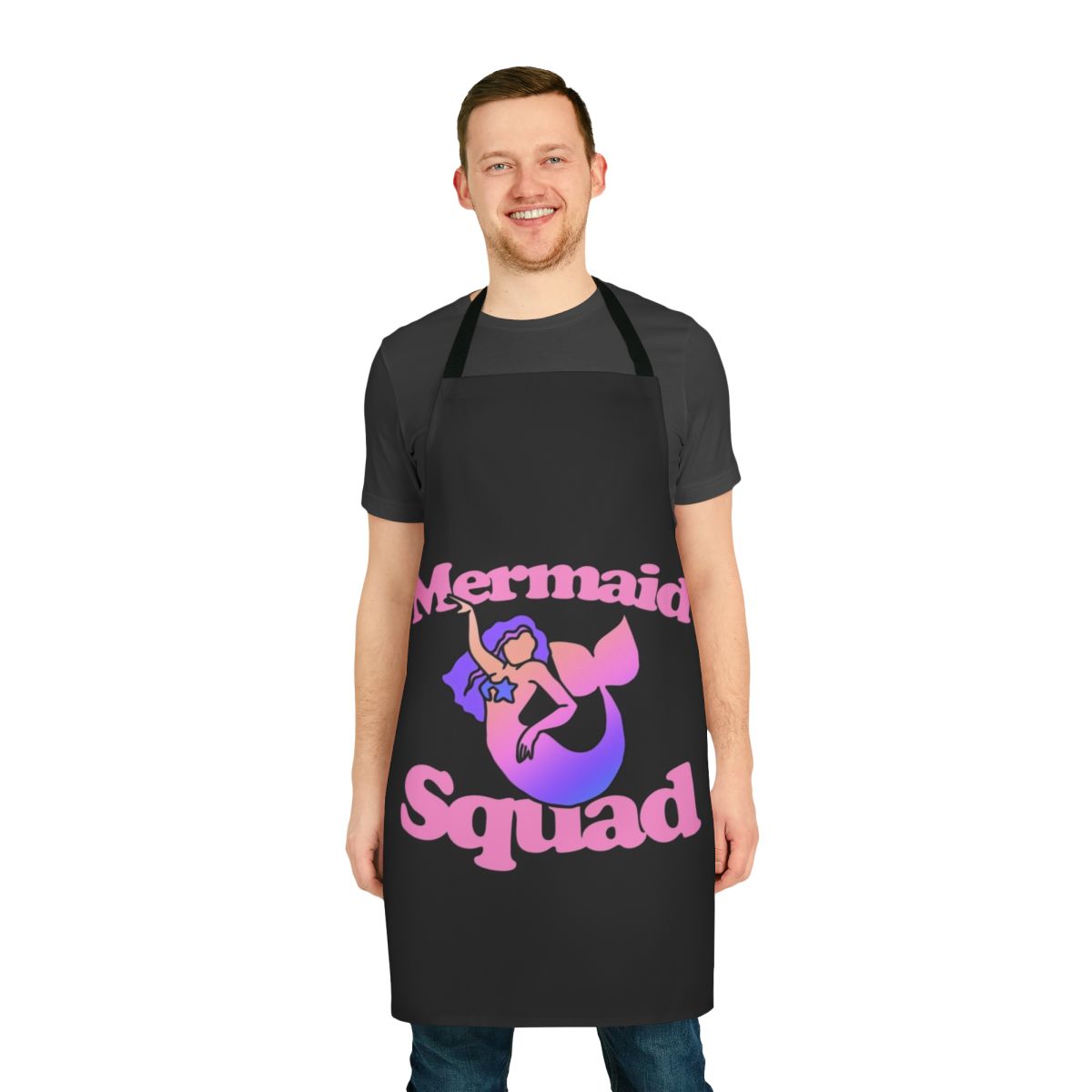 Mermaid-themed cooking apron featuring a whimsical mermaid squad design