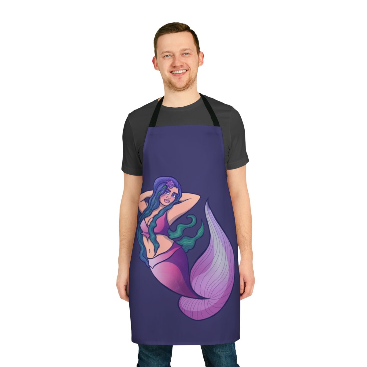 Vibrant mermaid-themed apron with a whimsical ocean design