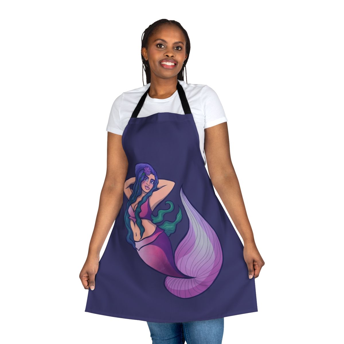 Vibrant mermaid-themed apron with a whimsical ocean design