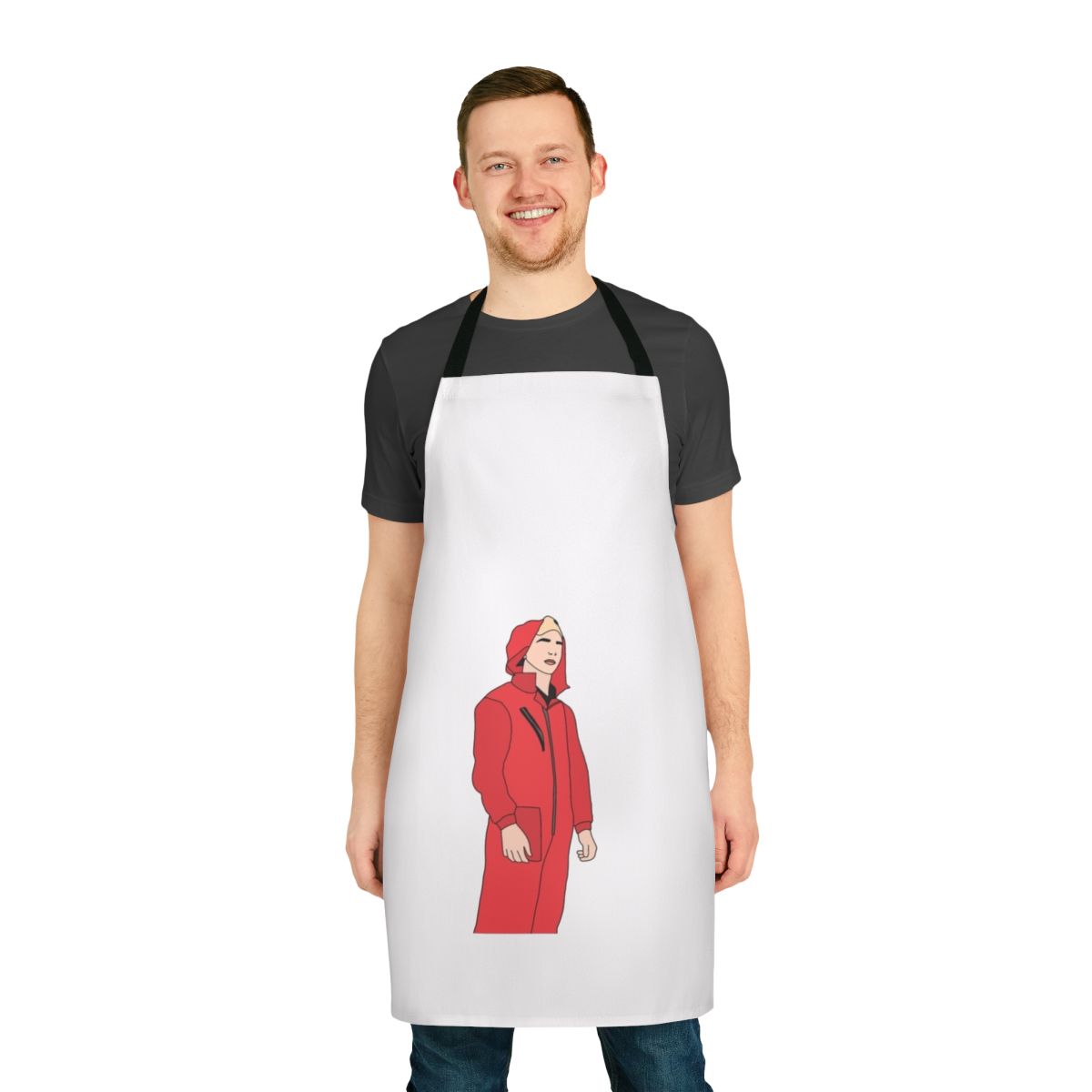 Money Heist themed apron featuring characters from the popular Netflix series