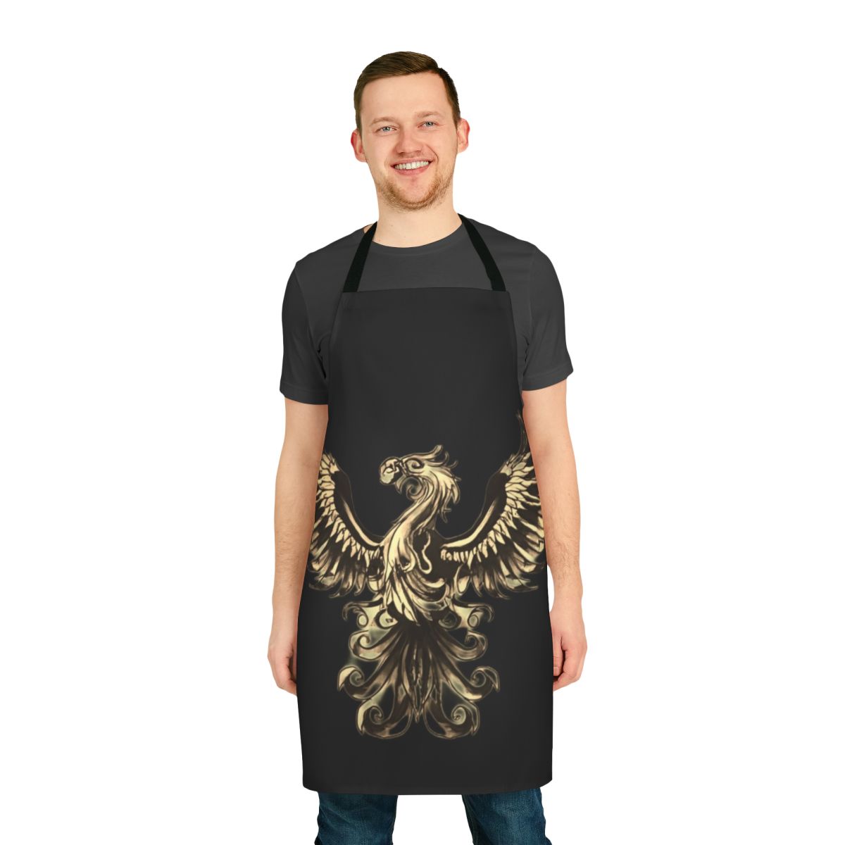 Apron featuring a detailed illustration of the legendary phoenix, a mythical bird associated with fire, rebirth, and renewal.