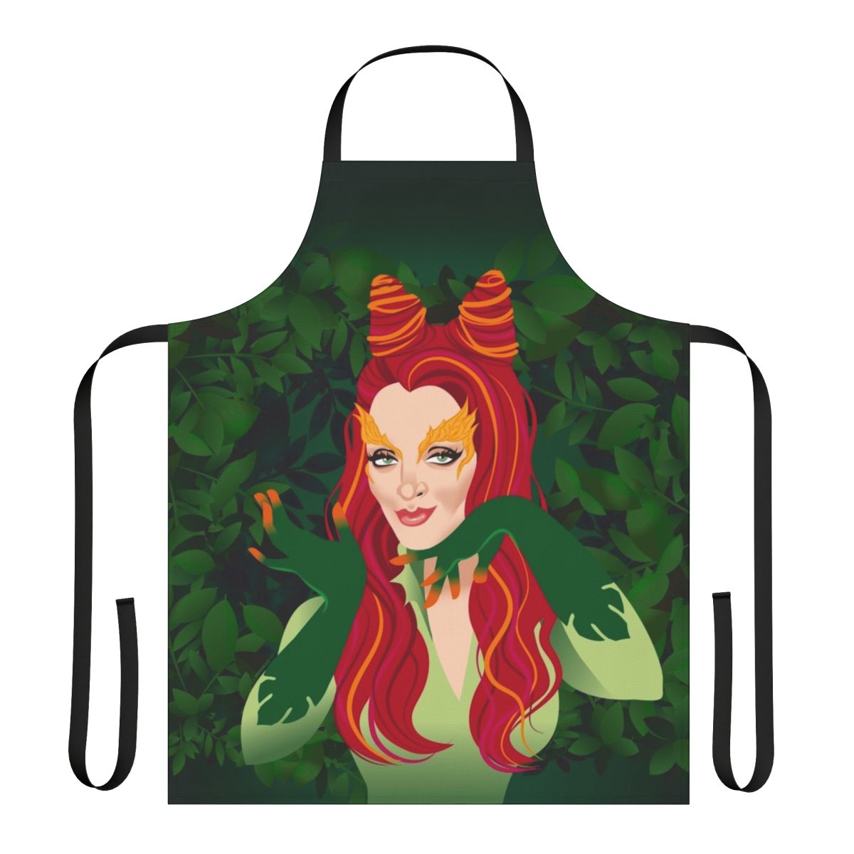 Artistic "Poisonous Kiss" design apron featuring the work of Alejandro Mogollo