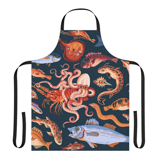 Pompeii-inspired mosaic apron featuring marine life design