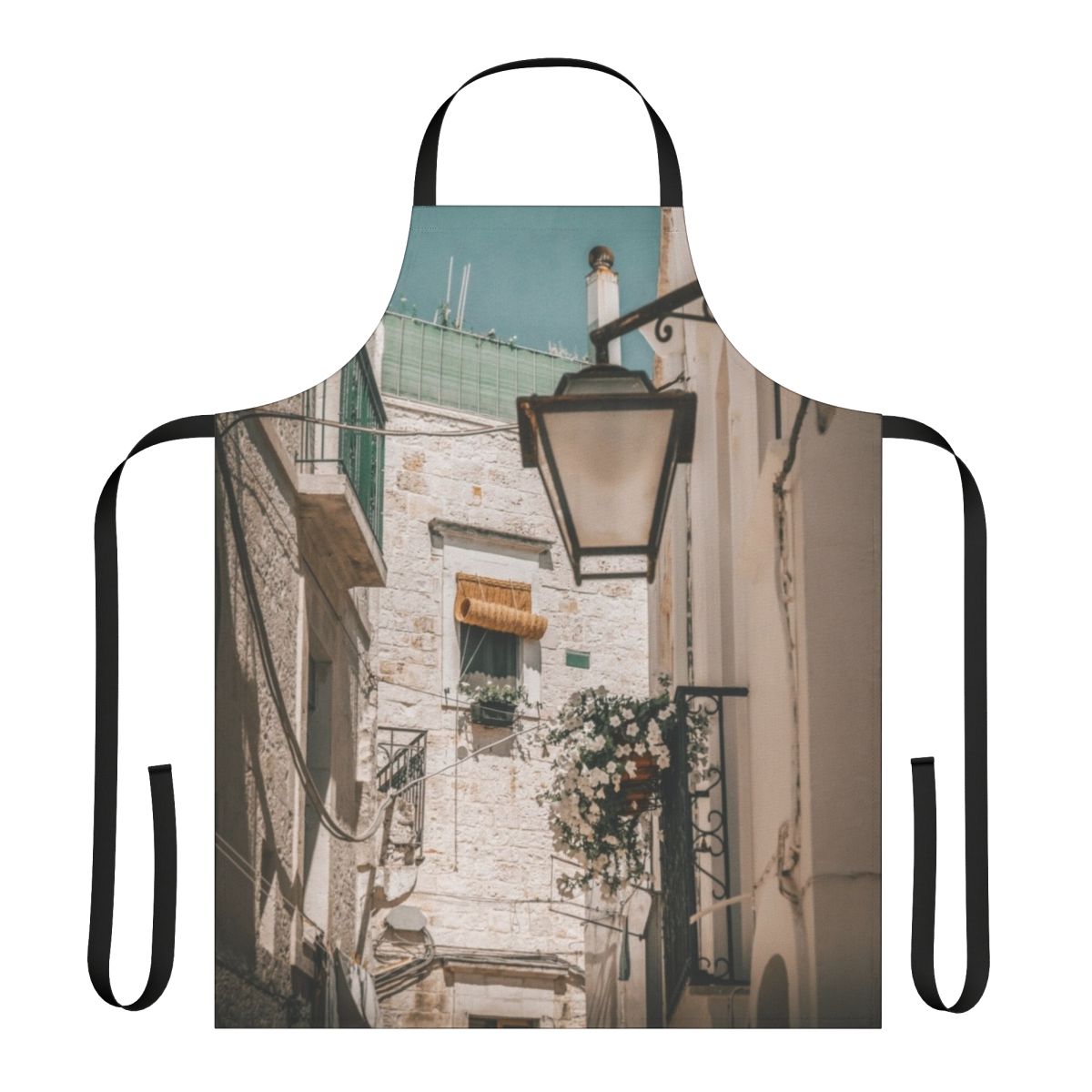 Apron showcasing a stunning landscape scene from Puglia, Italy, featuring the Mediterranean sea, coast, and nature.