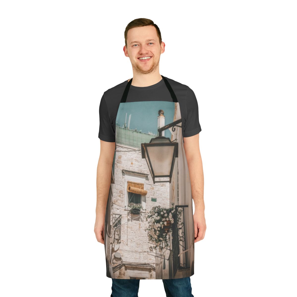 Apron showcasing a stunning landscape scene from Puglia, Italy, featuring the Mediterranean sea, coast, and nature.