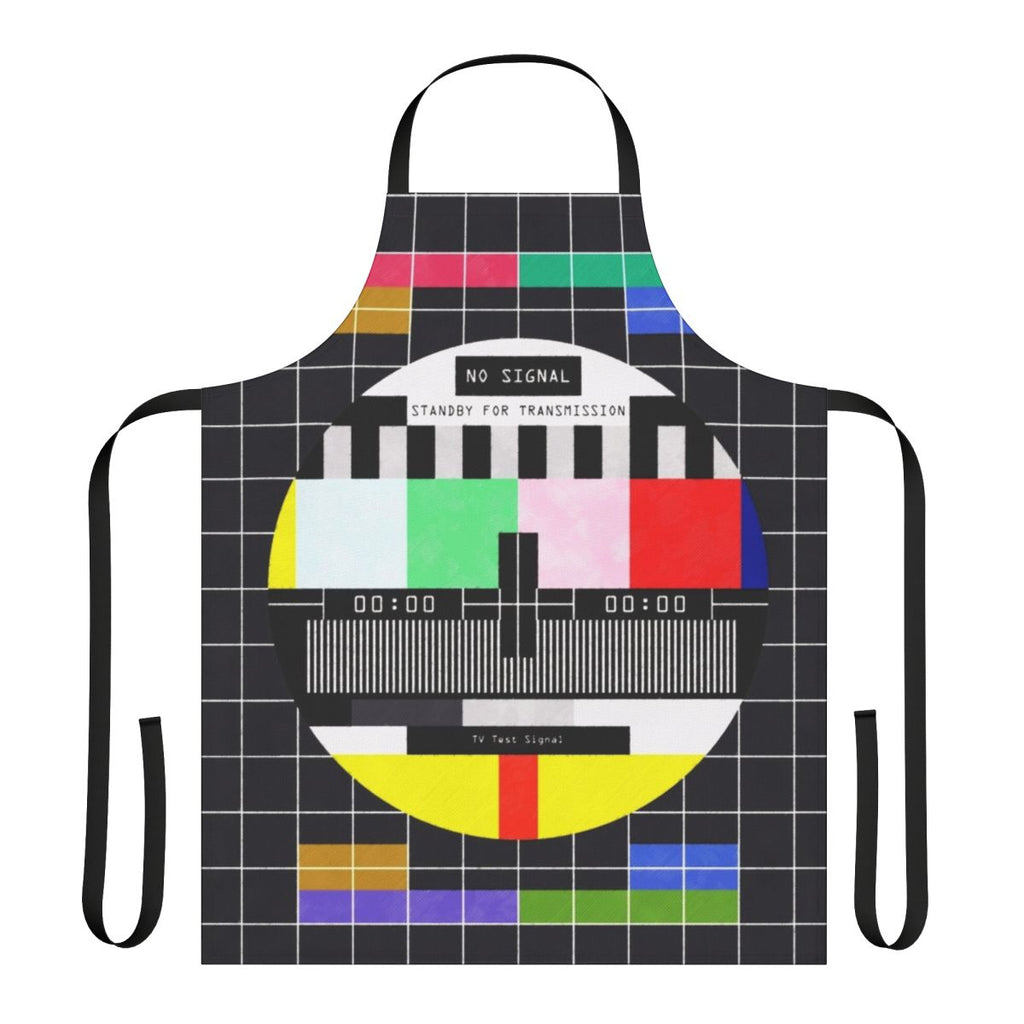 Retro-inspired apron with a vibrant, glitchy digital art design