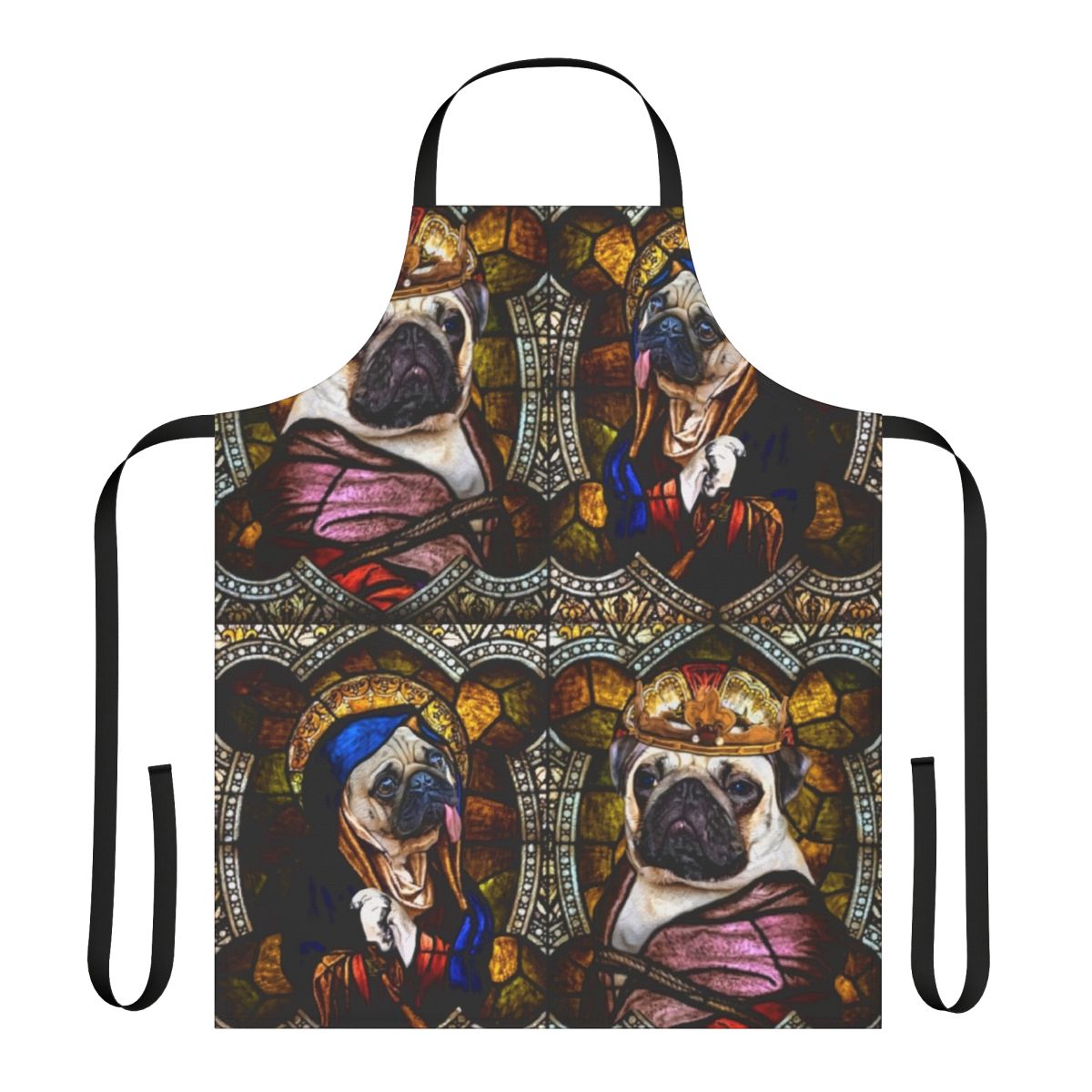 Stunning stained glass design featuring a pug on a durable, high-quality apron