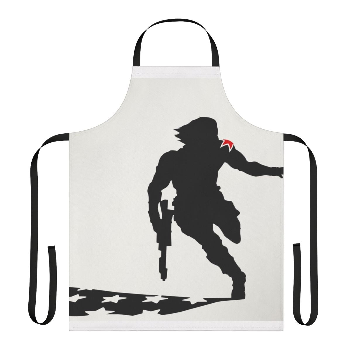 An apron featuring the iconic silhouette of the Winter Soldier, a beloved Marvel character.